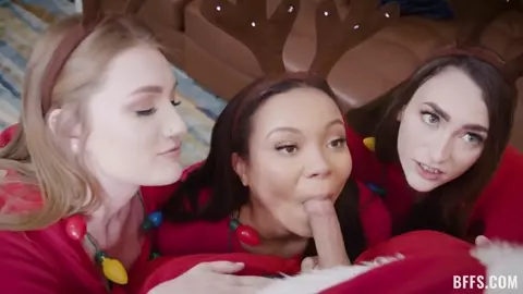Dani Damzel, Aria Kai & Adriana Maya Fucks Santa On Christmas